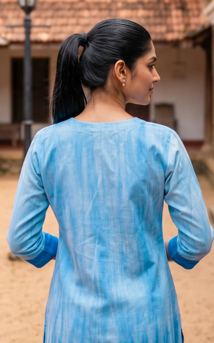 Sky Blue Ombre V Neck Straight Salwar set